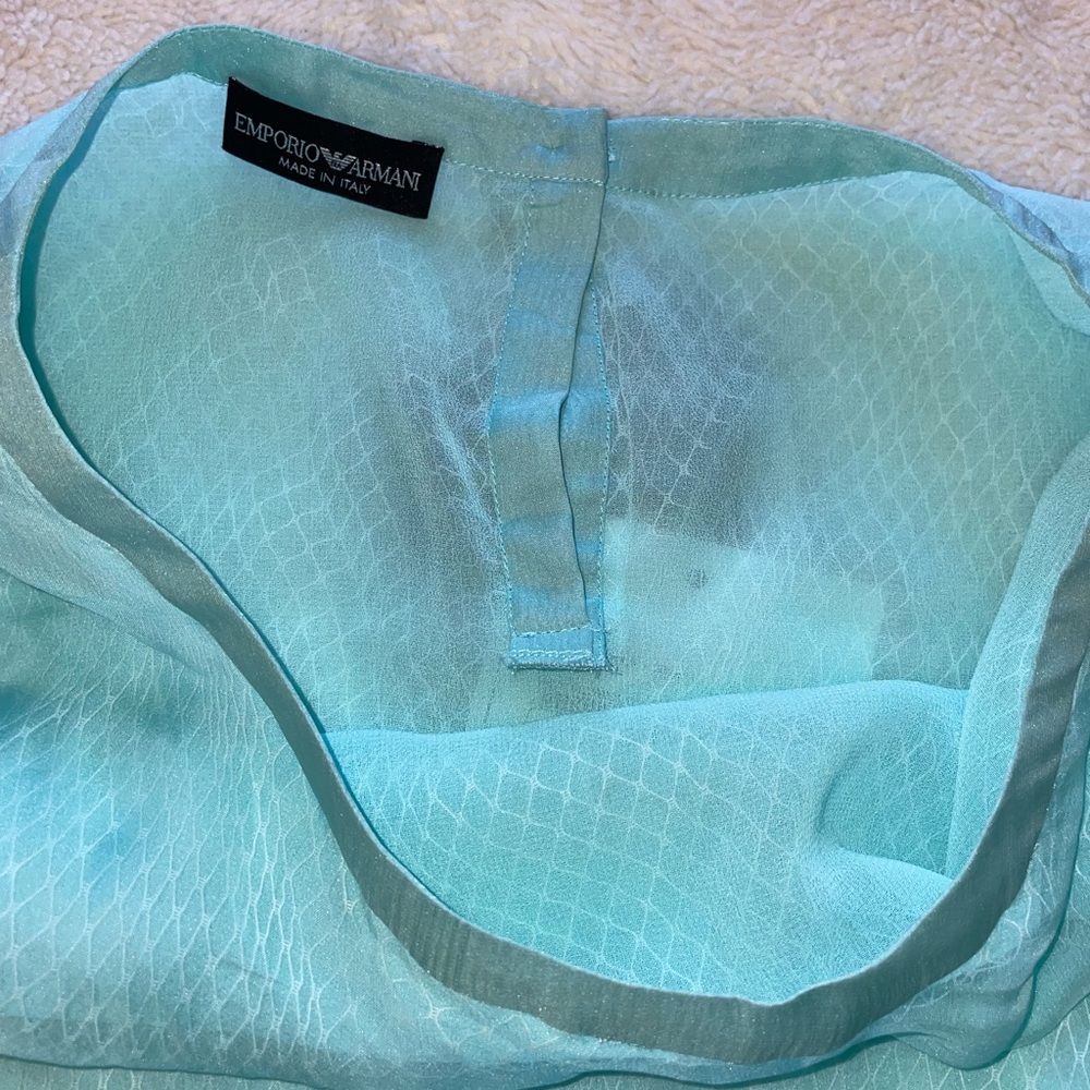 Emporio Armani Aqua Blue Blouse with Colorful Waist Adjustment Tabs - Picture 4 of 10